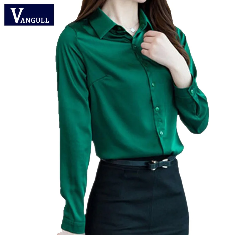 Женская Офисная рубашка Vangull Повседневная Блузка с длинным рукавом и отложным