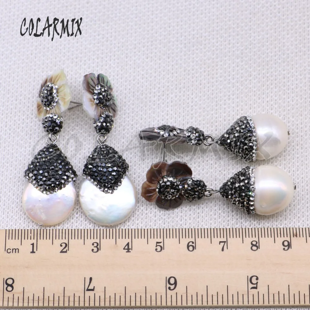 Natural pearls earrings pave rhinestone flower shell fashion jewelry wholesale Jewelry gift for lady 4459 | Украшения и
