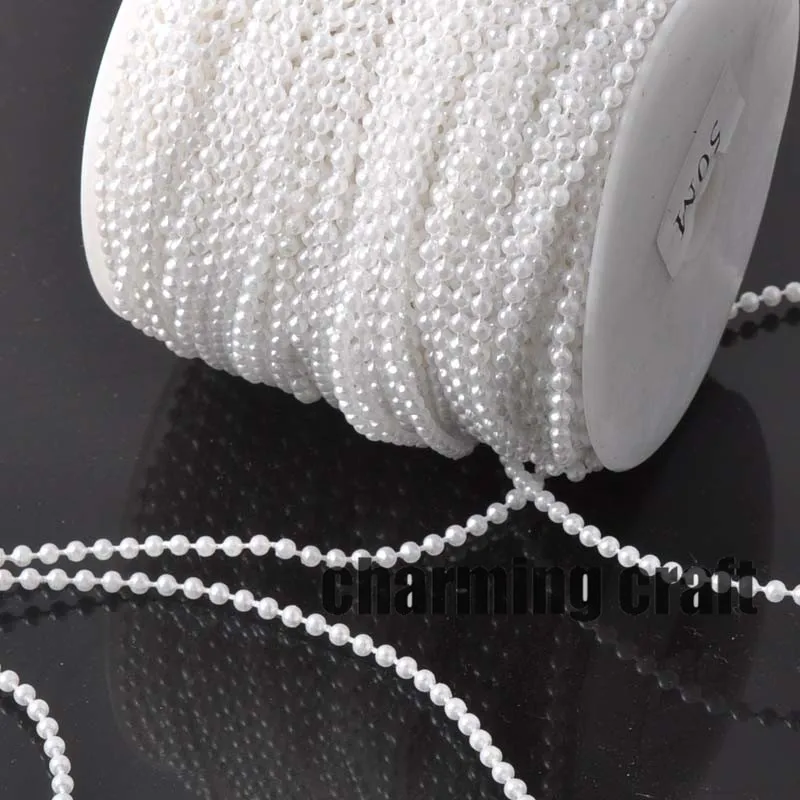 Леска искусственная белая цепочка с жемчужными бусинами гирлянда цветы