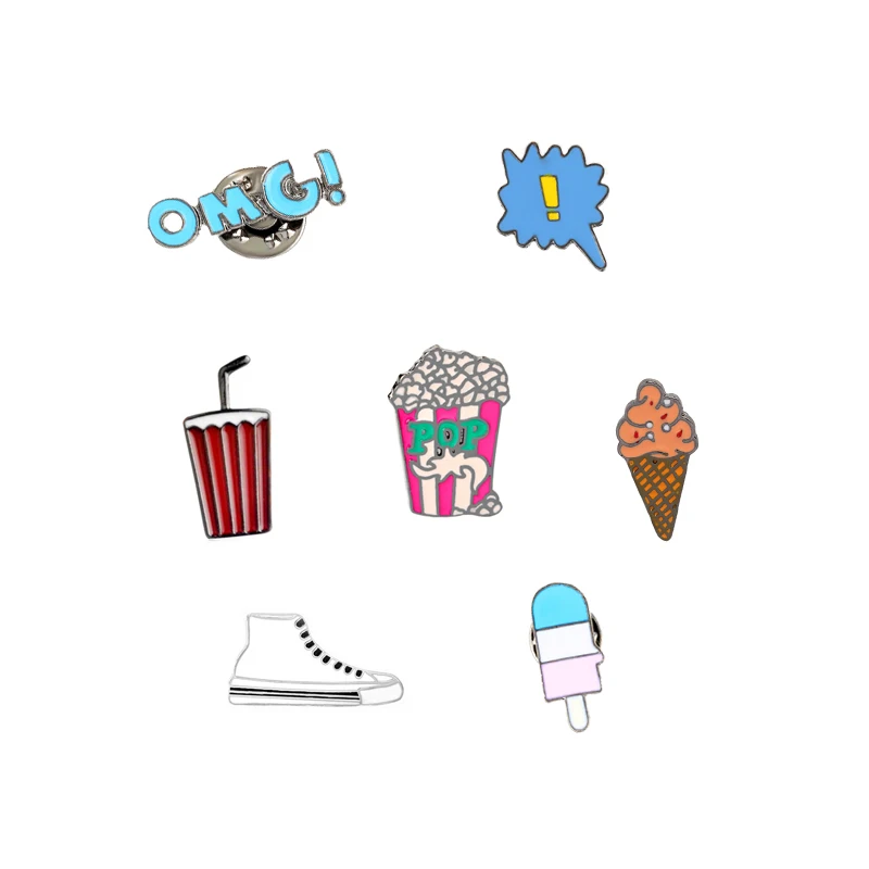 7 Стиль Милая модная брошка мультфильм булавки OMG мороженое белая парусиновая