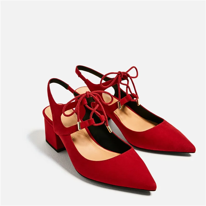 Брендовая обувь женские летние красные туфли-лодочки со шнуровкой на среднем