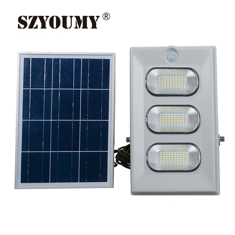 SZYOUMY Солнечный светодиодный уличный светильник ing 50W 100W 150W солнечный прожектор светильник Водонепроницаемый IP67 Солнечный садовый светильник s с дистанционным Управление