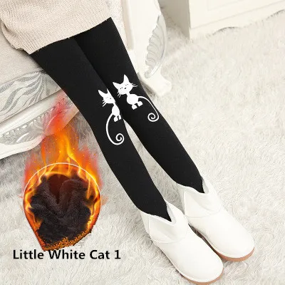 Little White Cat 1 Зимние леггинсы для девочек наивысшего качества теплые детские штаны из плотного флиса с принтом зимняя одежда с эластичной резинкой на талии детские леггинсы для девочек - Цвет: Little White Cat 1