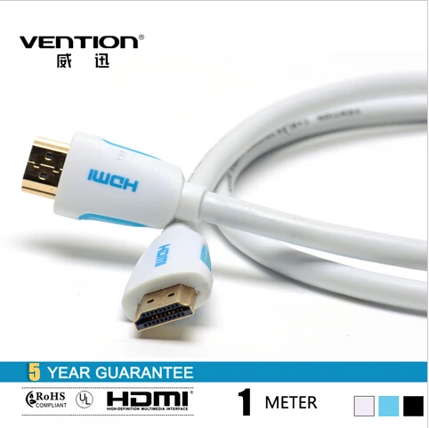 Высокоскоростной кабель HDMI Vention белый цвет 1 м/3 фута 4 В 1080P с 3D Ethernet для ПК/Blu-Ray DVD/TV |