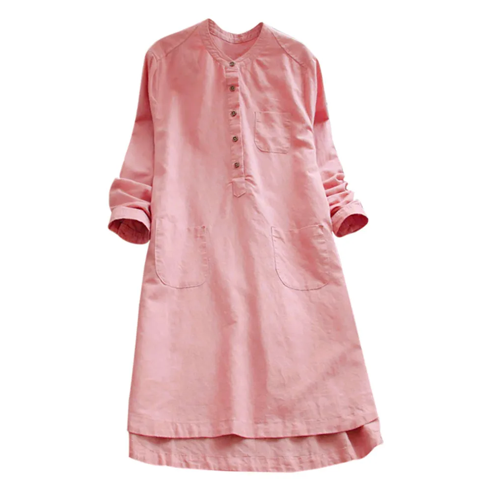 

Women Retro Long Sleeve Casual Loose Button Tops Blouse Mini Shirt Dress Vestidos De Mujer Casual