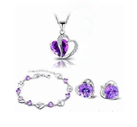 new fashion heart design 925 sterling silver jewelry set cubic purple crystal necklaces pendants 45cm 1setlot