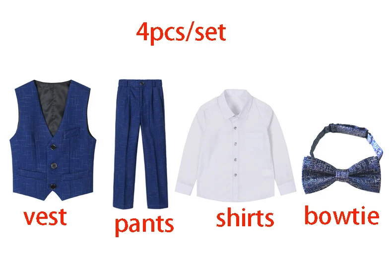 Kids Formal Dress Vest Clothing Sets Flower Boy Piano Performace Party Costume Children Shirts Trousers Bowtie 4PCS Outfits | Детская