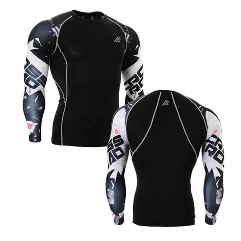 

Fitness Mens 3D Prints Shirts Long Sleeves Running Sport T-Shirt Muscle Compression Top Bodybuilding MMA GYM Male Top Wear