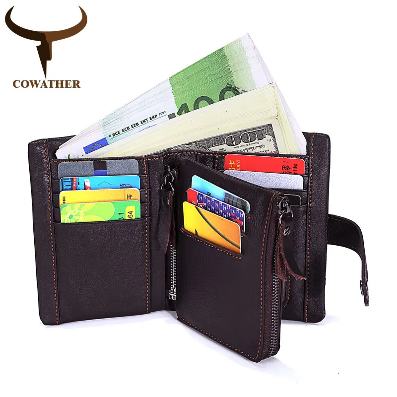 COWATHER первый слой коровья кожа мужские кошельки натуральная мужской кошелек