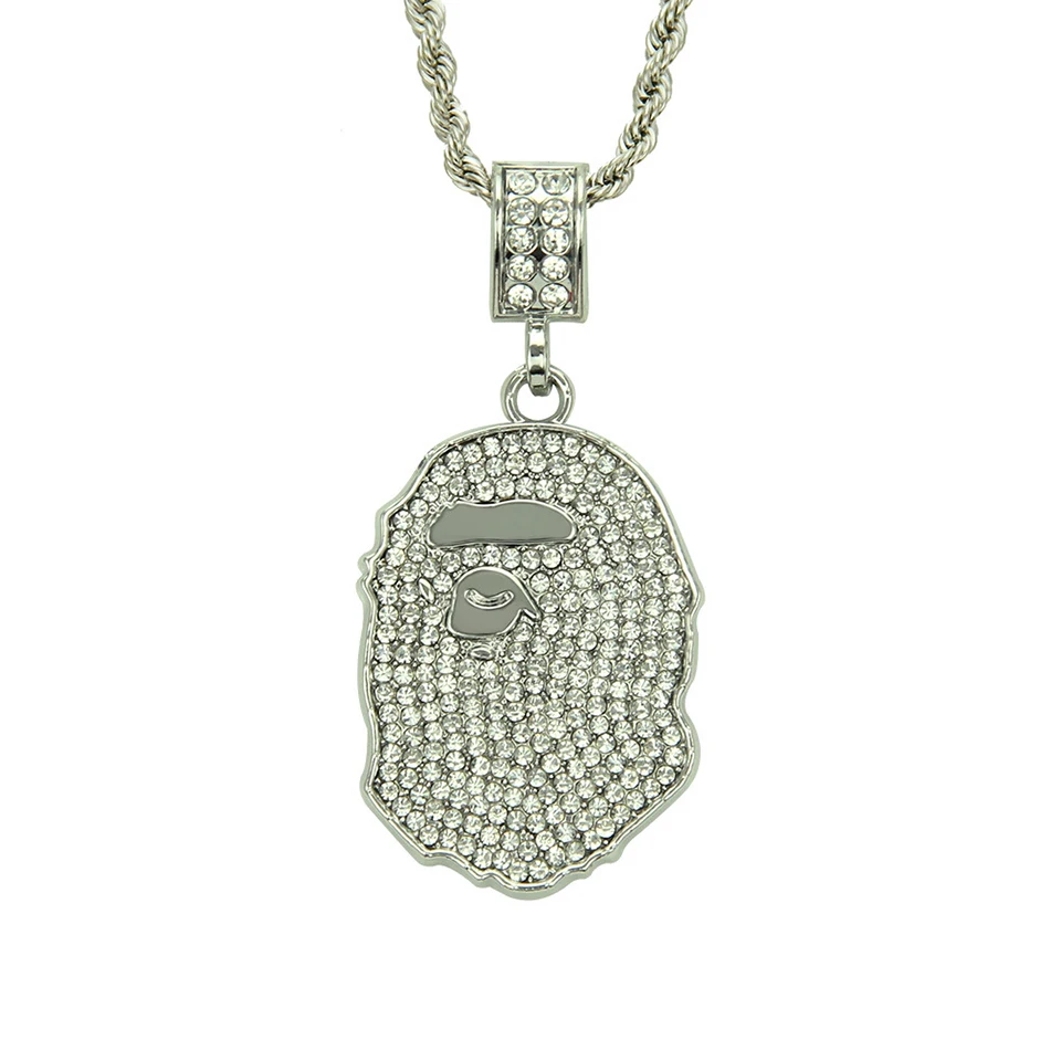 Ape Zircon Pendant Necklace Hiphop Rock Street Culture Titanium Stainless Steel Inlaid Zircon Chain Necklace Man Jewelry Gift