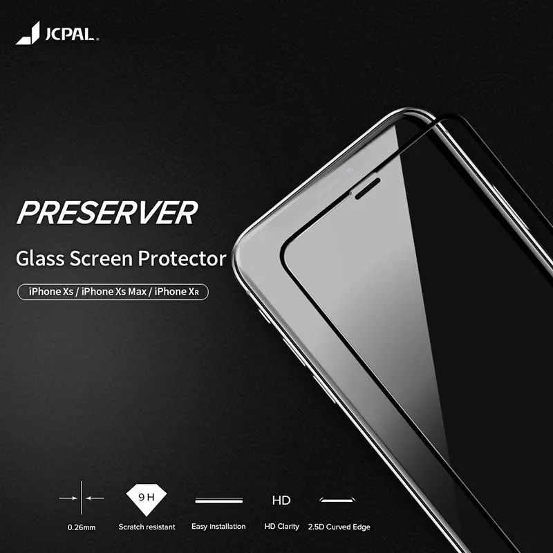 JCPAL Защитное стекло для экрана iPhone XS Max полное покрытие 9H пленка всего тела