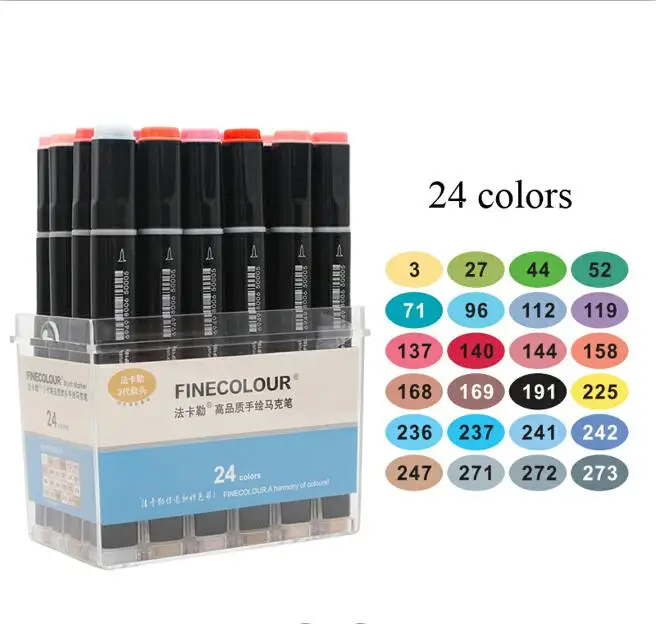 24 colors with box Finecolour EF102 двухголовая мягкая кисть профессиональный Эскиз Рисование Искусство Маркеры Ручка - Цвет: 24 colors with box