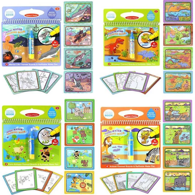 Мультяшная раскраска Волшебная книга для рисования воды с 1 волшебной ручкой