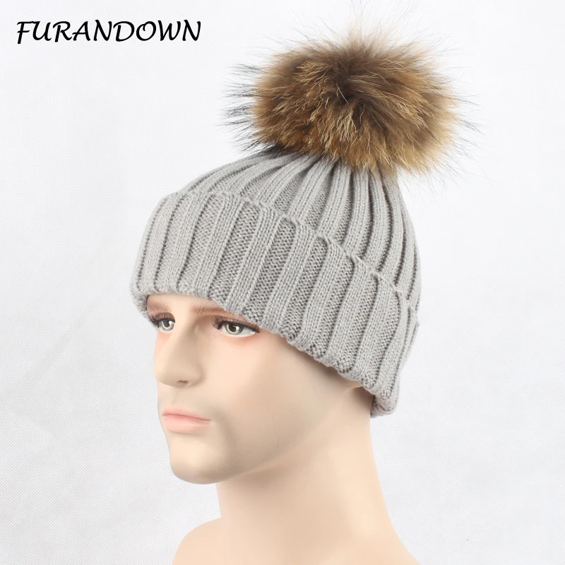 Меховые помпоны FURANDOWN Зимние головные уборы для мужчин и женщин шапка в полоску