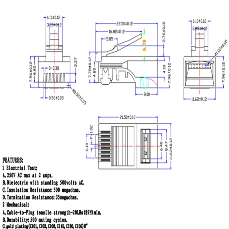 Разъемы Cat5e UTP 8P8C RJ45 позолоченные высокопрозрачные 30 шт. сетевой кабель