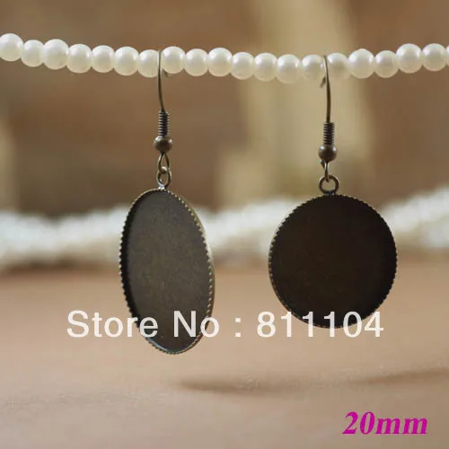 

20mm Blank Earrings Base Findings Circle bezel Tray Glass Cabochon Ear Clip Hook Earrings Settings Crafts Bronze tone
