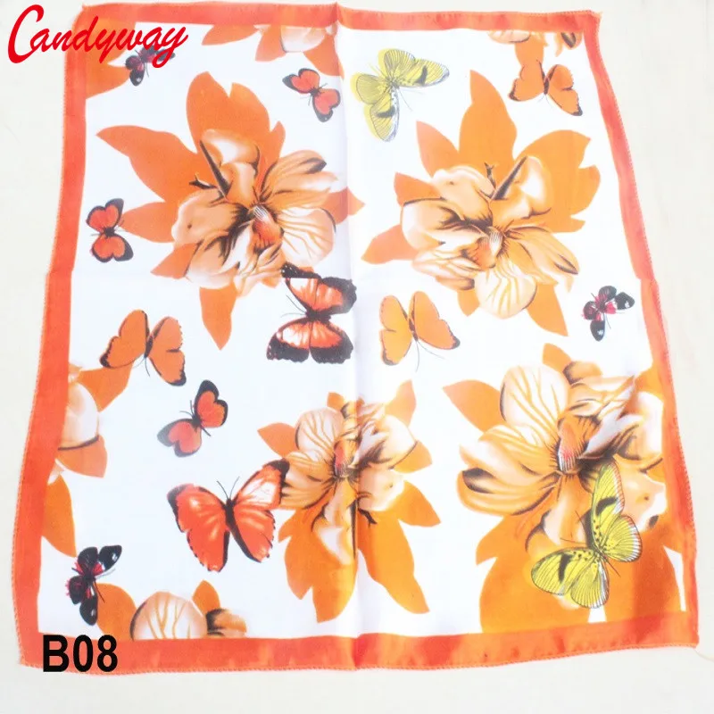 

Fashion Brand Female 50cm orange butterfly scarf bandanas handkerchief neckerchief Polyester Square Scarf/Shawl For Ladies b008