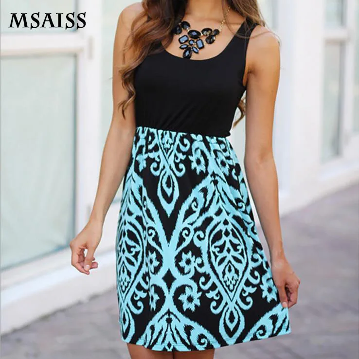 MSAISS новое летнее Стильное женское платье 2017 плюс размер повседневные Лоскутные