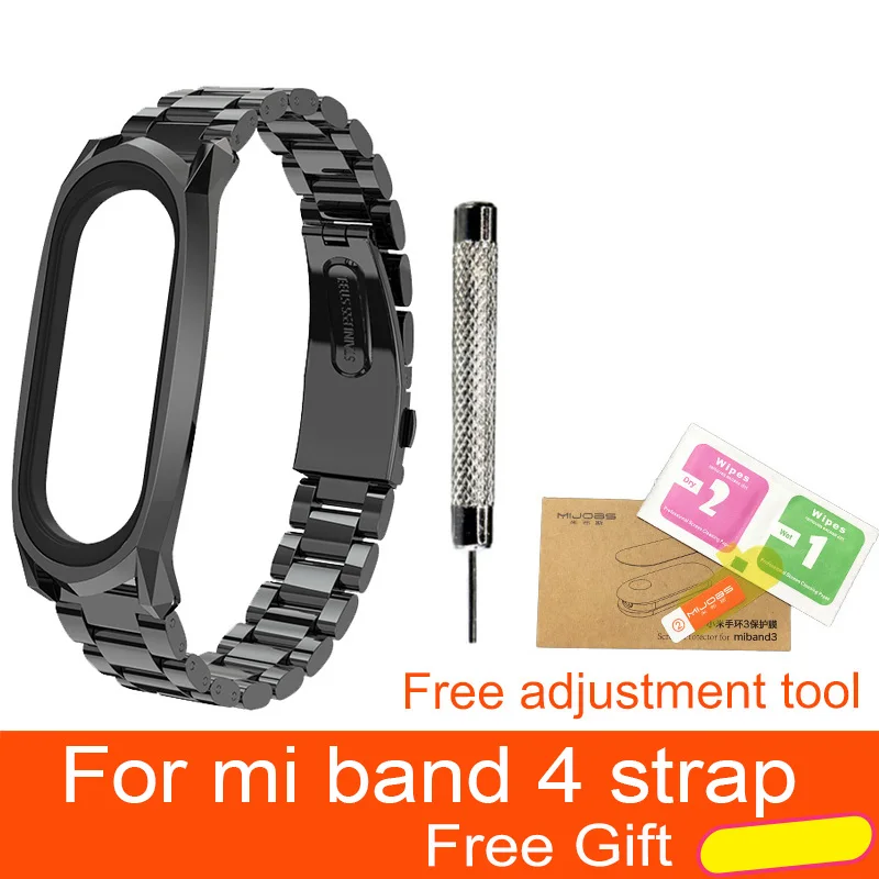 GT black Металлический ремешок mi jobs для Xiaomi mi Band 4 Безвинтовой браслет из нержавеющей стали Сменные аксессуары для mi Band 4 - Color: GT black