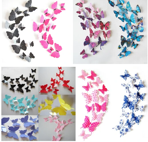 Мода 2017 г. Симпатичные 12 шт. ПВХ 3d Бабочка стикер декора БАБОЧКИ Арт стикеров на
