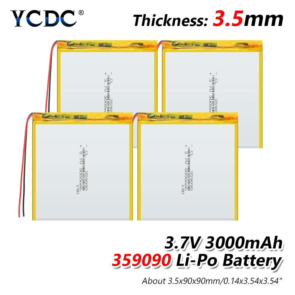 3 7V 359090 3,7 v 3000mah li-po ion lipo аккумуляторов 1/2/4 шт. литий-полимерный аккумулятор для dvd gps навигации