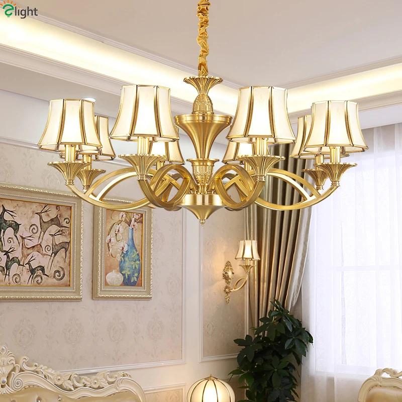 Европа Lustre медные светодиодные люстры освещение стекло гостиная Led подвесные