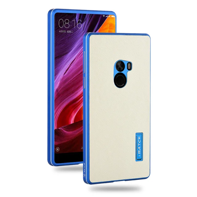 blue bumper white Супер Роскошный Xiaomi mi x чехол с металлической рамкой+ перекрестный узор из натуральной кожи чехол для Xiaomi mi x Жесткий противоударный чехол для телефона s сумка - Цвет: blue bumper white