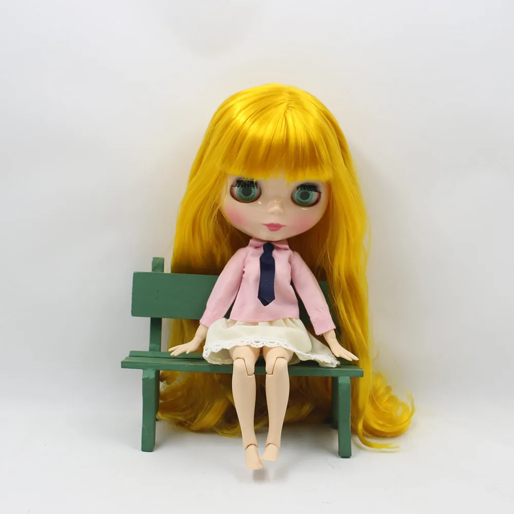 Ледяная кукла DBS Blyth 1/6 bjd Длинная желтая для волос манго с блестящим лицом 30 см