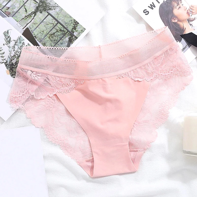Pink Размера плюс, женские роскошные трусы, дышащие кружевные сексуальные трусики, трусы с низкой талией, нижнее белье, шелковое нижнее белье, calcinha - Цвет: Pink