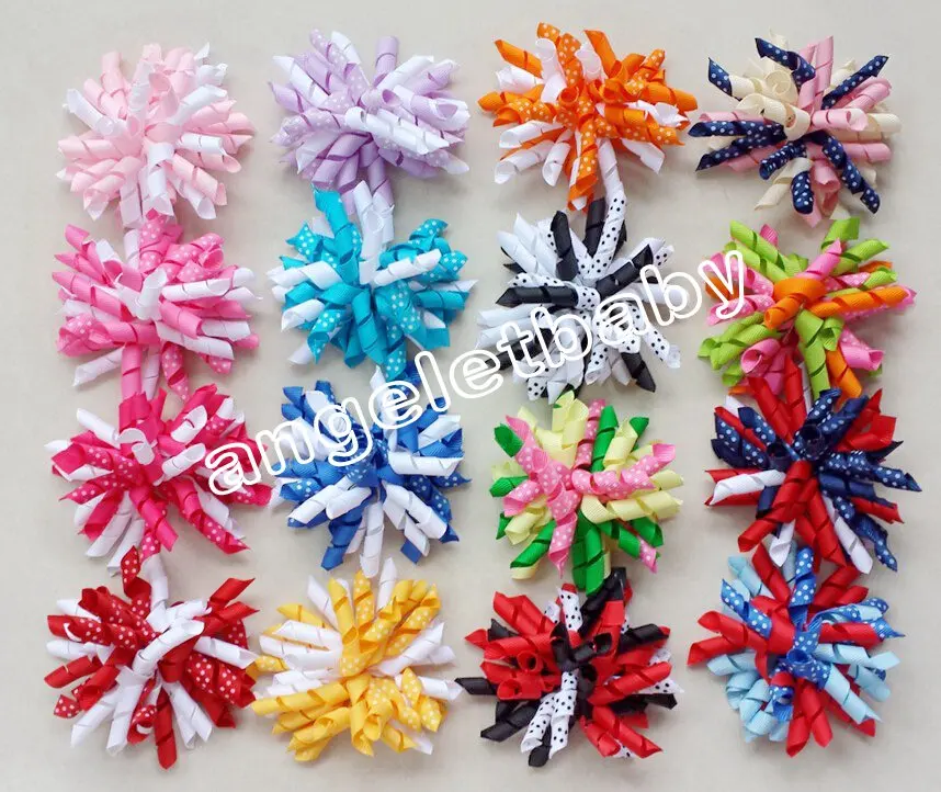 10pcs baby 3.5inch prints polka dot Corker hair bobbles Curlies loop Ribbon Korker bows clips Accessories PD018 | Детская одежда и