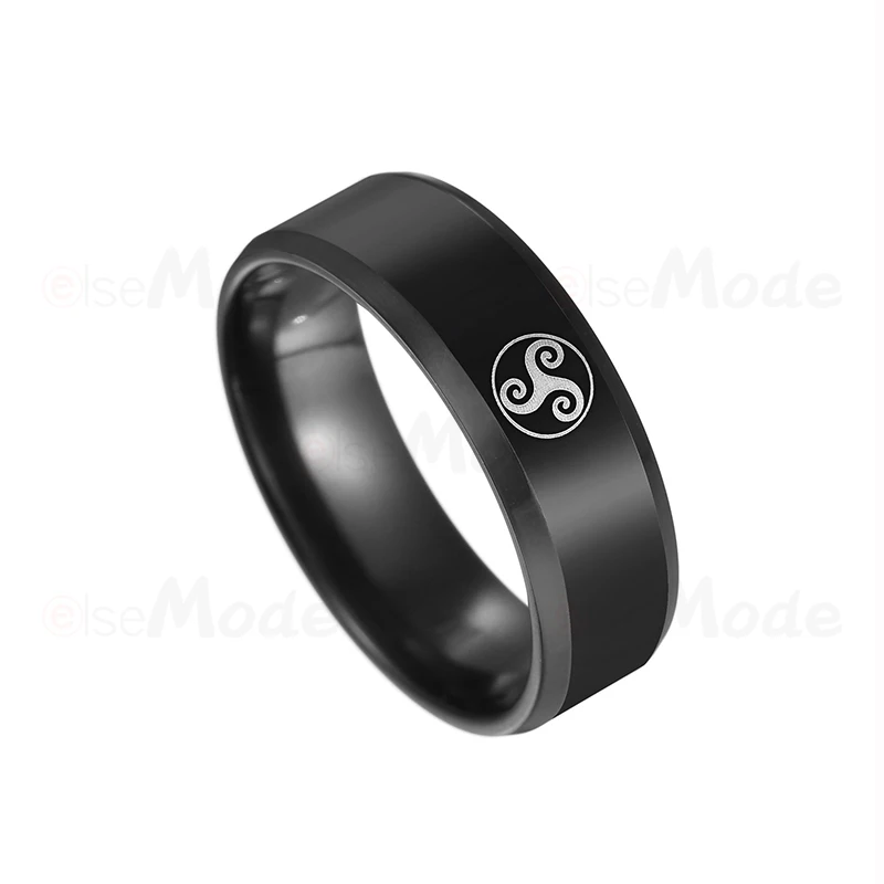 Мужское кольцо ELSEMODE черное из титановой стали с логотипом волка для