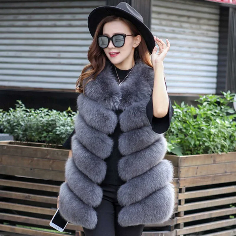 

Winter Warm Vest New Arrival Fashion Women Import Coat Fur Vest High-Grade Faux Fur Coat Fox Fur Long Vest Plus Size S-3XL Tops