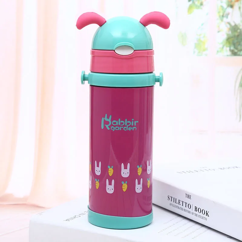 Pink Rabbit 350 мл Высокое качество Детские термосы с силиконовой соломинкой из нержавеющей стали детские термосы кружка термос Термокружка BPA бесплатно - Цвет: Pink Rabbit