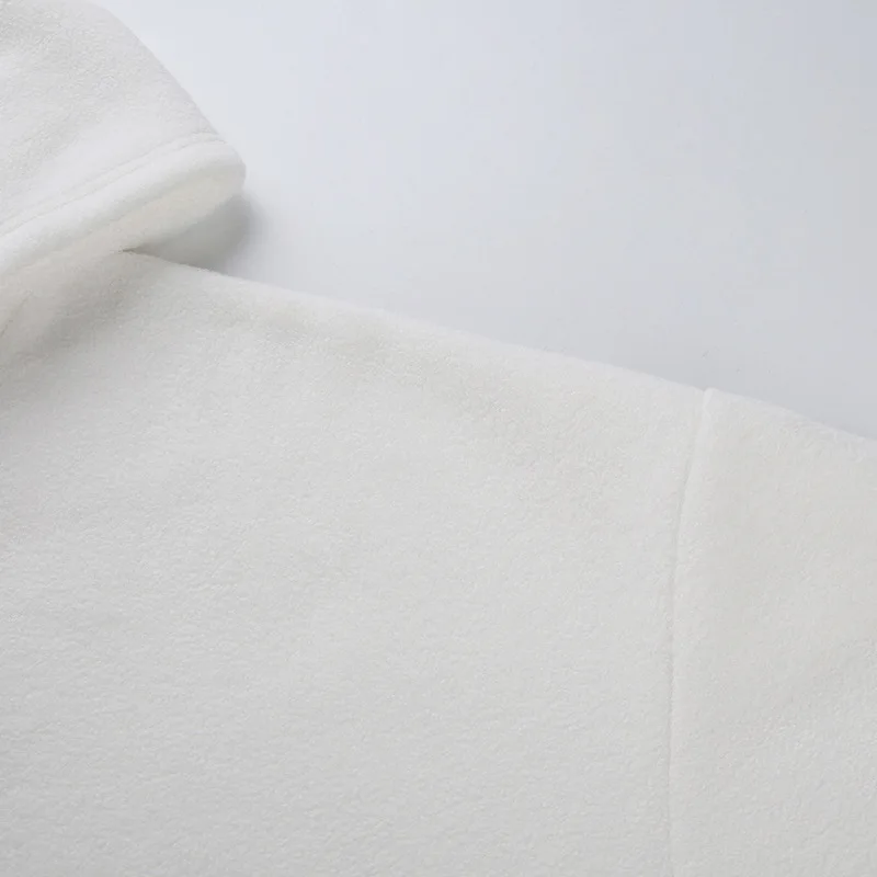 Pholeey Winter Warm Cotton Ladies Hoodies Loose High Collar Sweat Fleece Hipster Velvet White Sweatshirts Streetwear Women