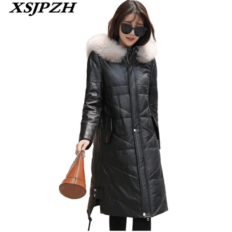 2018 Новый Для женщин зимние лисы меховой воротник из натуральной кожи пуховик