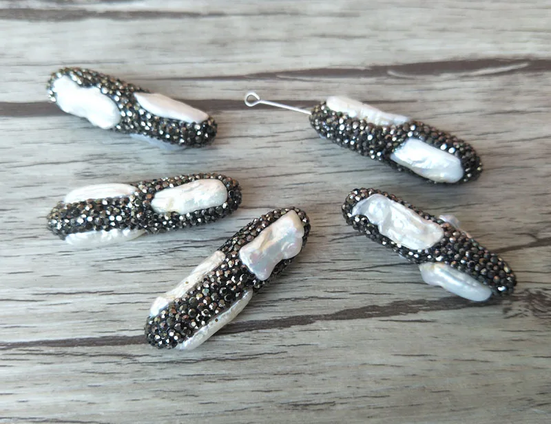 

10 Pcs nature Pearl beads pave cz rhinestone connector spacer bead for DIY Making Bracelet necklace Jewelry Finding BD202