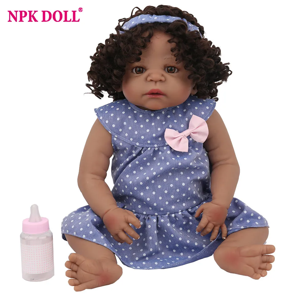 Кукла NPKDOLL Reborn 22 дюйма полностью виниловая черная Завитая коричневая мягкая
