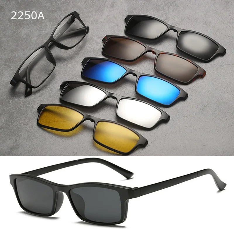 QIFENG Optical Spectacle Frame Men Women TR90 With 5 Clip On Sunglasses Polarized Magnetic Myopia Glasses Eyeglasses Frame QF125