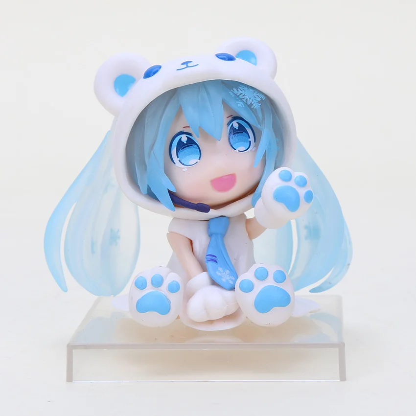 blue no color box Q Volcaloid Хацунэ Мику ледяной Снег Мику Сакура Мику cos Медведь ПВХ фигурка Коллекция Модель игрушки Рождественский подарок 6 см - Цвет: blue no color box