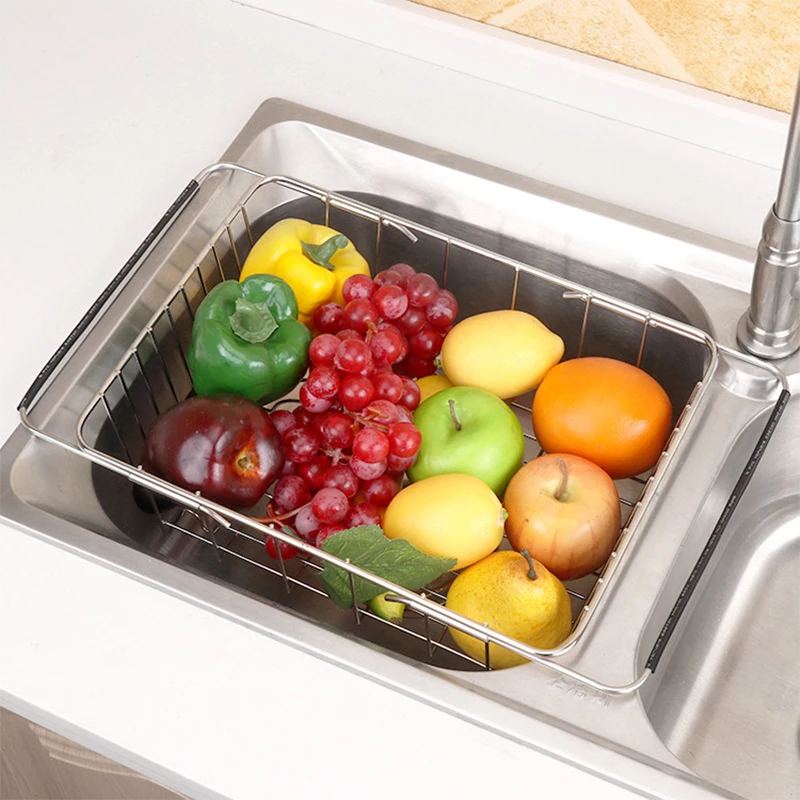 

Fruit Vegetable Drainer Basket Portable Sink Shelf Stainless Steel Dish Rack Kitchen Storage Organization Accessories Supplies