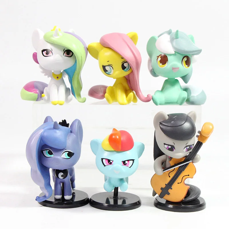 6 шт. в версии My Little Pony игрушки принцесса Луна Rarity Applejack Octavia Melody Fluttershy серебряная ложка фигурки Куклы