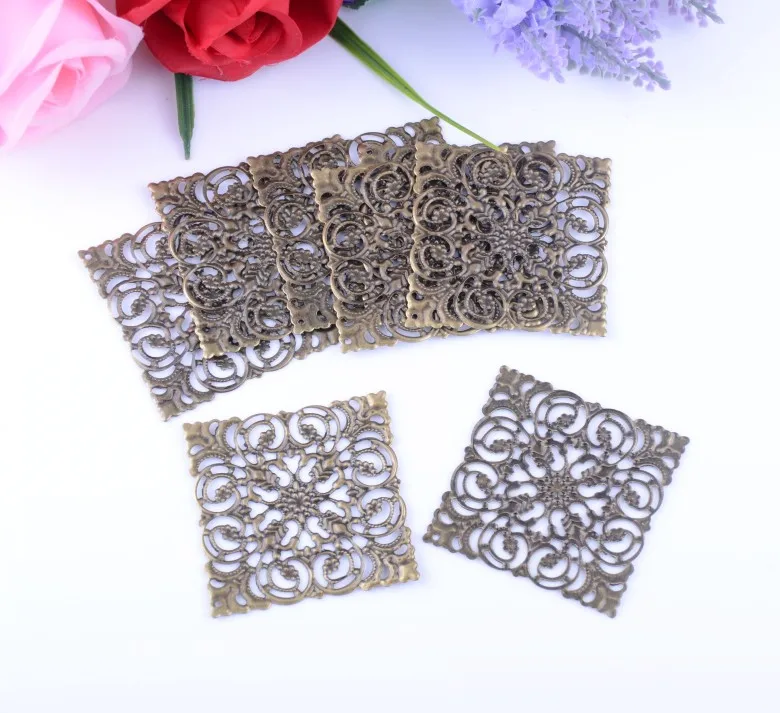20Pcs Silver Tone Or Bronze Filigree Square Wraps Connectors Decoration DIY Findings 51x51mm D2035 | Украшения и аксессуары