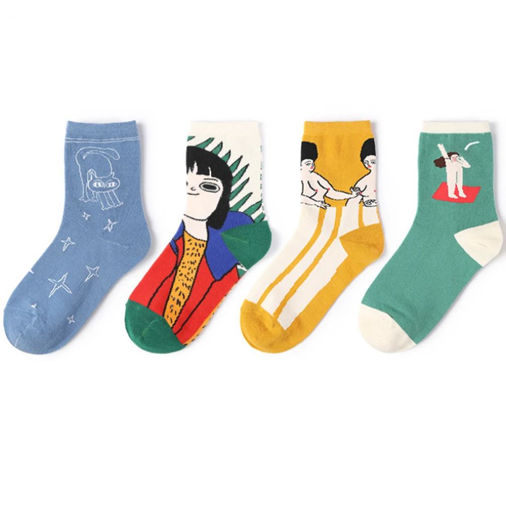 Оригинальные носки с рисунками из мультфильмов для мужчин и женщин хлопковые