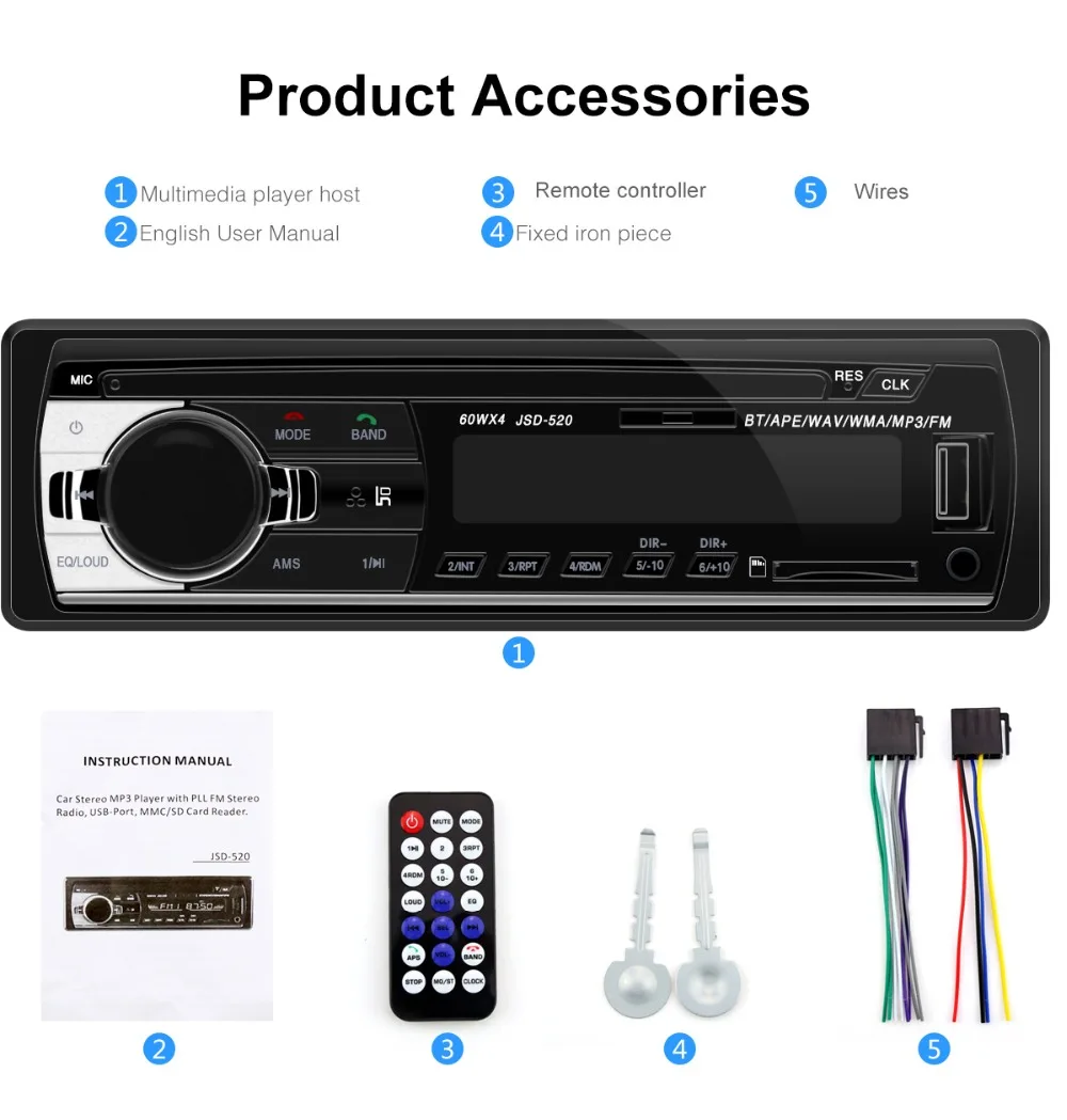 Авторадио 1 din стерео bluetooth usb аудио mp3 рекордер sd aux вход oto teypleri автопроигрыватель