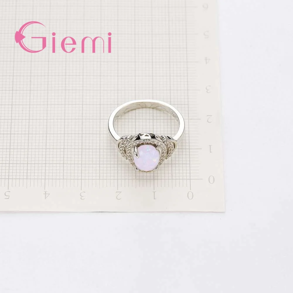 

Elegant Women Female Party Engagement Jewelry Silver Geometric Ring Fine Big Oval Opal Cubic Zirconia