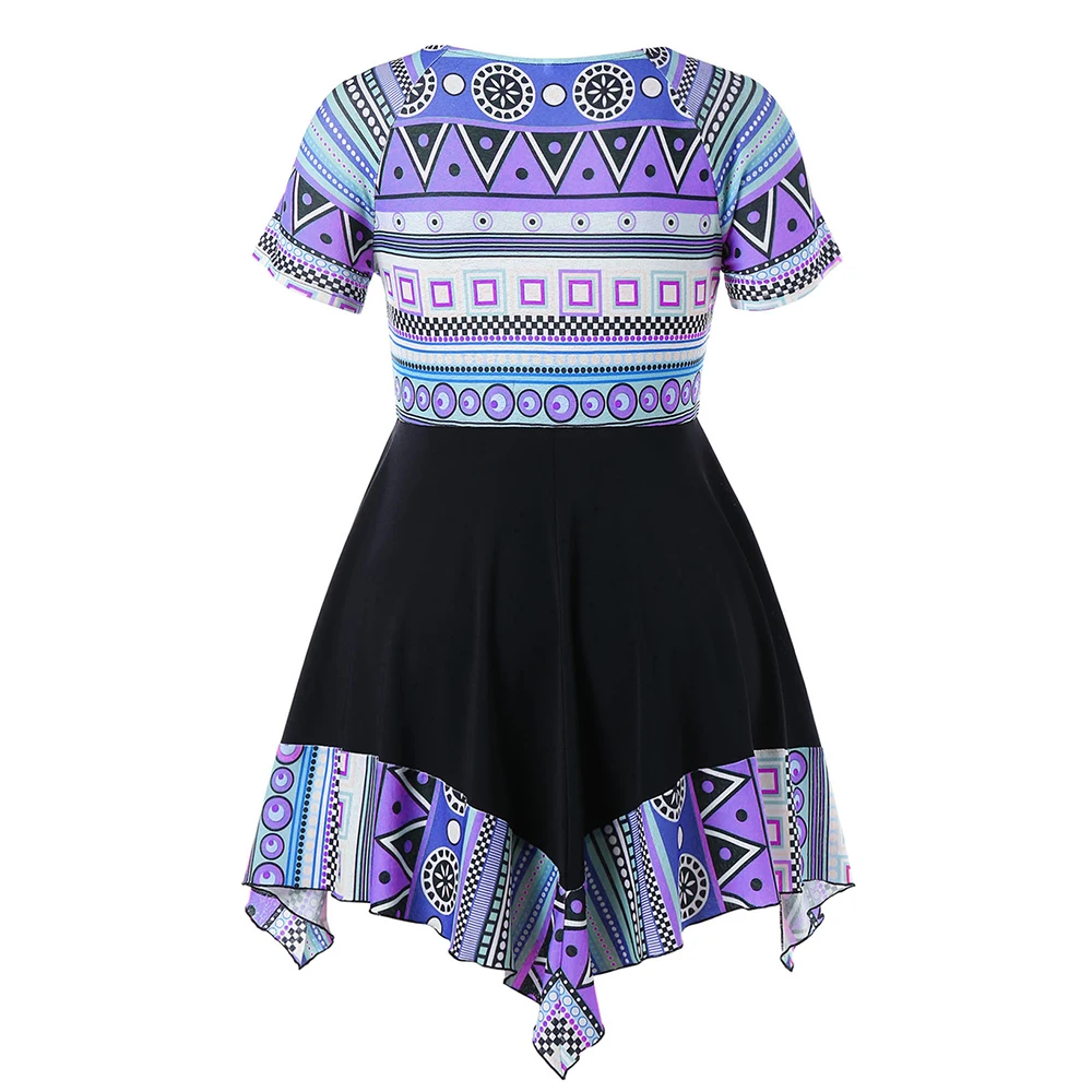 Плюс Размер Женская футболка Причинные топы Футболка Милая шея с коротким