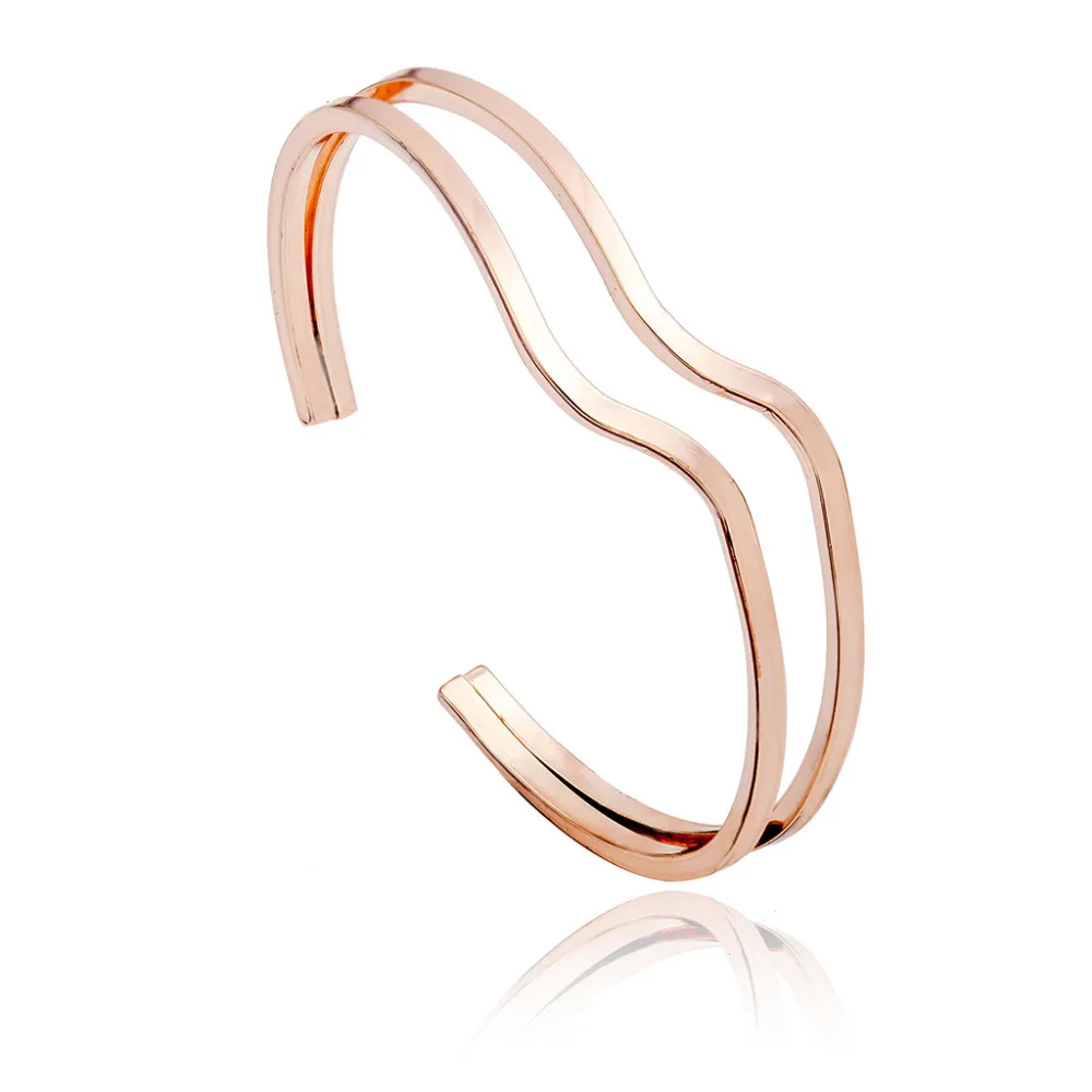 Серебряный позолоченный черный браслет Открытый манжета подвеска в виде волн