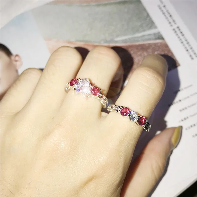 Модные кольца Everoyal с красным кристаллом в форме сердца для женщин ювелирные