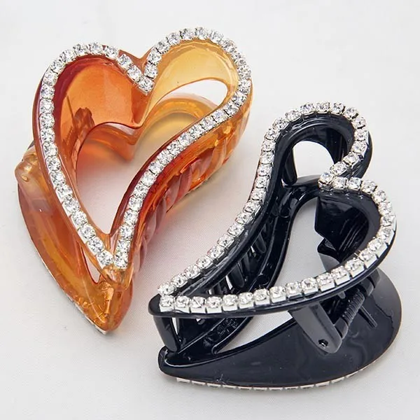 Женская заколка для волос в форме сердца с черными кристаллами | Красота и