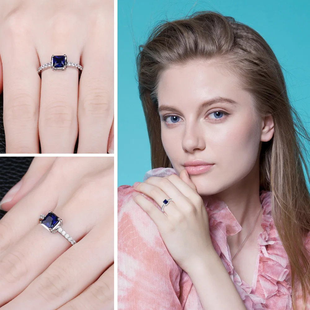 JewelryPalace квадратный 0.9ct создан синий сапфир пасьянс кольцо 925 пробы серебро
